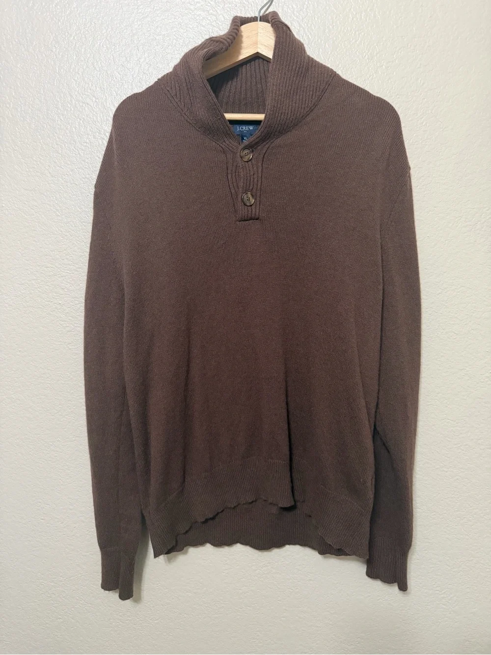 J. Crew Men's Chocolate Brown Shawl Collar Cardigan Sweater Wool Blend Size XL